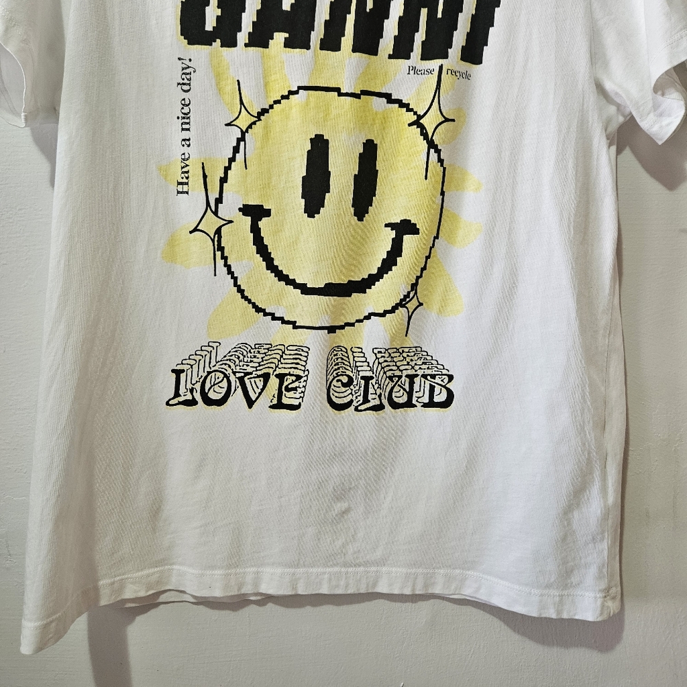 GANNI Love Club Smiley Face Graphic Tee Organic Cotton White S - Picture 7 of 15